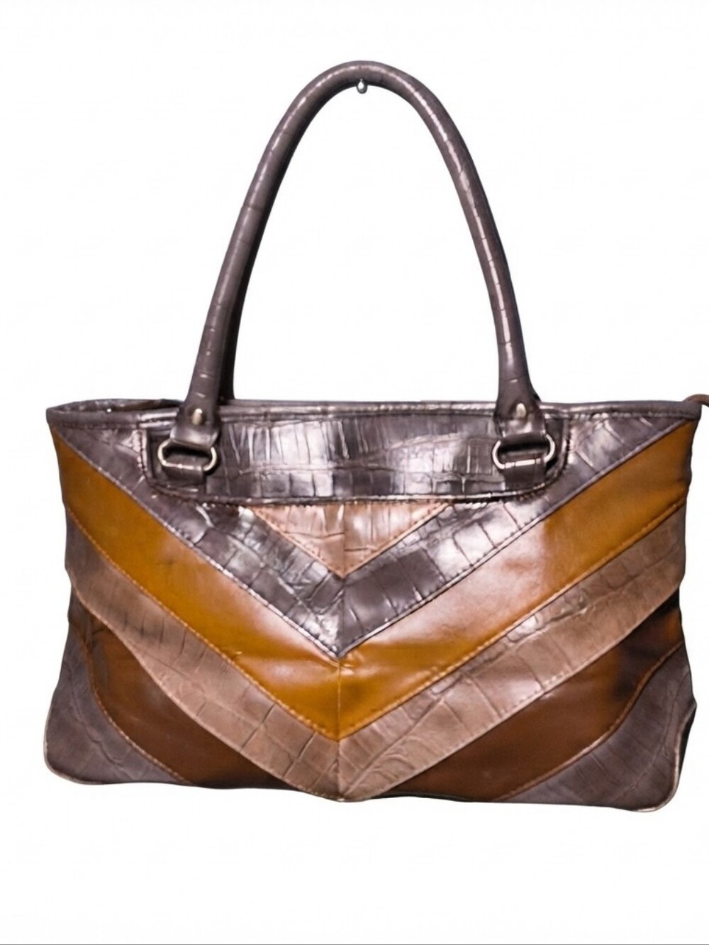 Relic Women's Brown/Gray Croc Embossed Satchel Zip Top Lined Double Handles